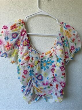 y2k Vibrant Blouse With Floral and Butterfly Detail Small